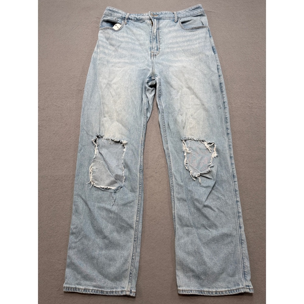 Hollister Dad Jeans Women's 15R Blue Light Wash Ultra High Rise Baggy Distressed